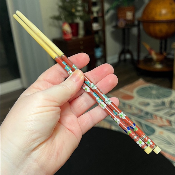 Vintage Chinese Cloisonné Enamel Chopsticks Lot + Bonus Plastic Chopsticks - Picture 8 of 13
